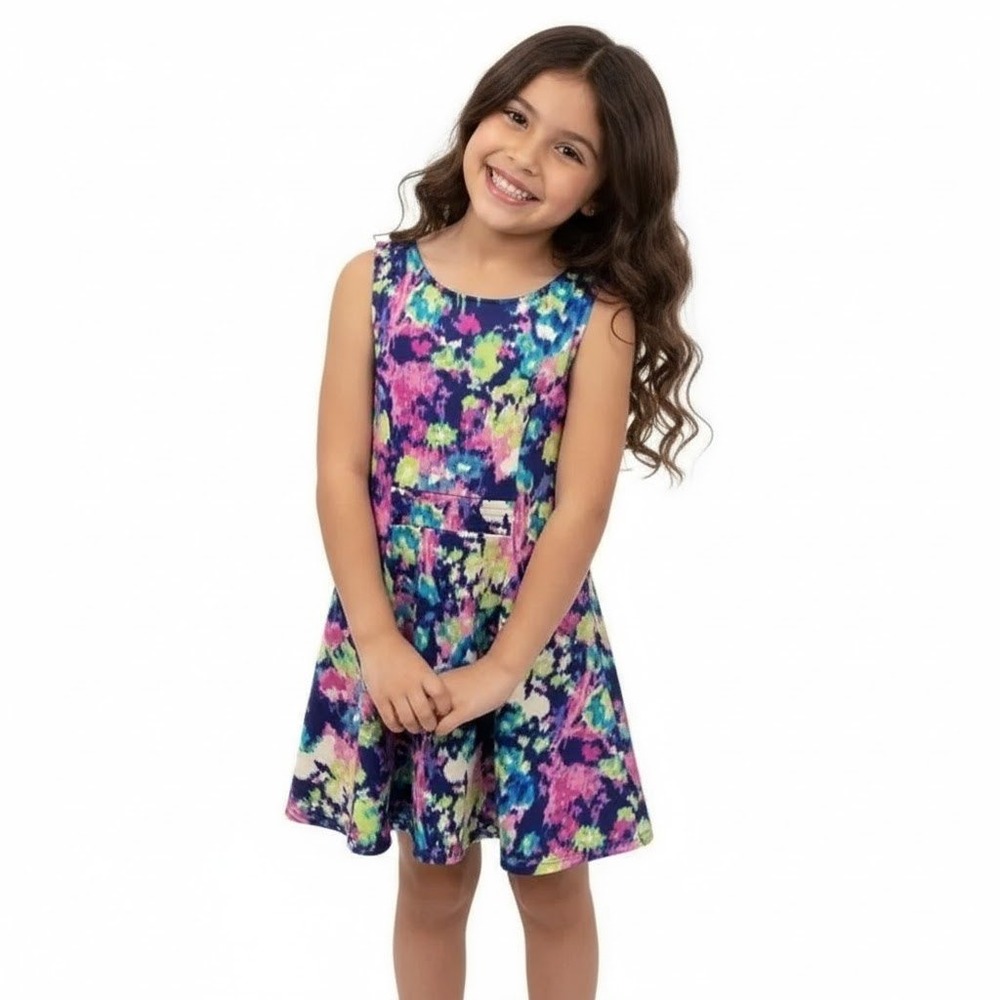 Socialite Dress Multicolor Abstract Floral Print Sleeveless‎ Zipper Girls Size M
